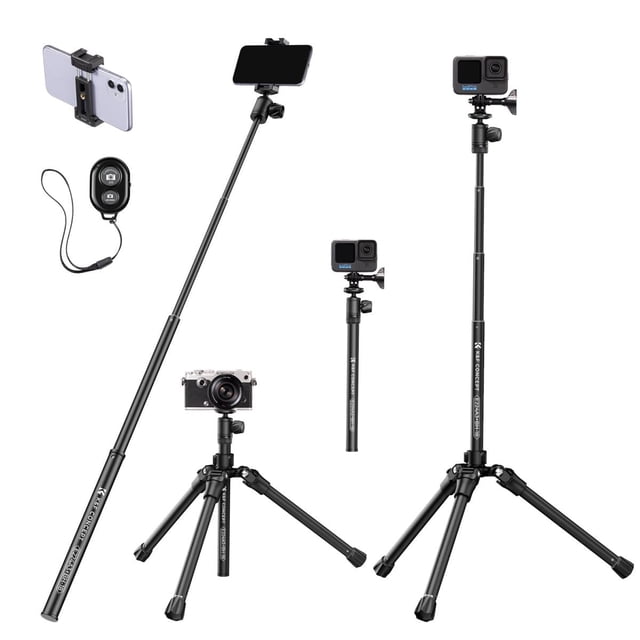 K&F Concept 67"/170cm Aluminum Selfie Stick Tripod, Extendable Monopod Tripod, Portable Smartphone Mount with Wireless Remote Control for DSLR Camera Cellphone- Black