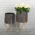 thumbnail image 1 of Set Of 2 Metal Pots On Gold Legs Plant Stand, 1 of 1