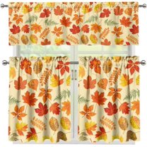 Autumn Decorations Kitchen Curtains and Valances Set Rod Pocket Tier Curtains 3-Piece House Decor Curtains for Living Room Bedroom Bathroom, Fallen Leaves Print