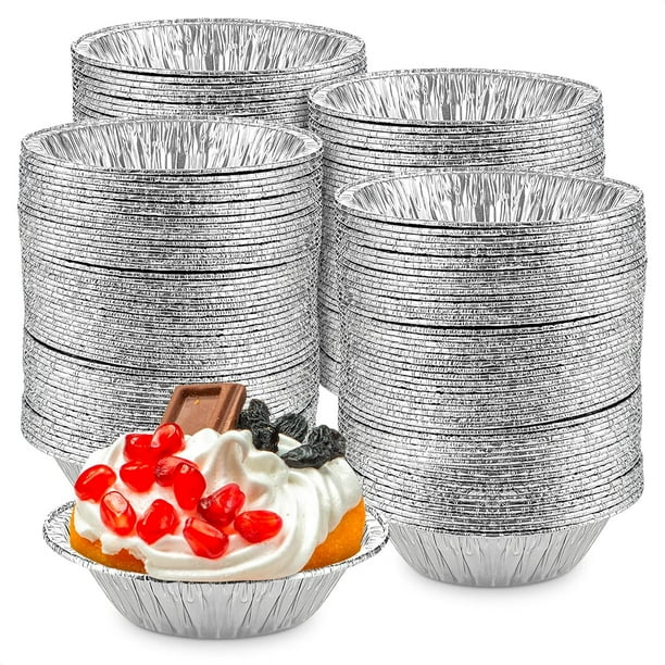 POWKOL Molde de aluminio para tartas, 200 unidades, desechable, para mini tartas, redondo, para tartas, tartas, moldes de aluminio, moldes de 2,9 pulgadas, moldes de aluminio, desechable, para mini