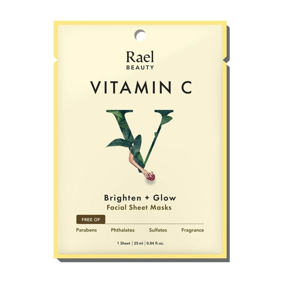 Rael Beauty Vitamin C Facial Sheet Mask for Dull Skin, Brighten and Glow, 1 Count