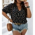 thumbnail image 6 of 2025 Women's Plus Size Top Flower Printed V Neck Short Sleeve Casual Plus Size Tops for Women, 6 of 6
