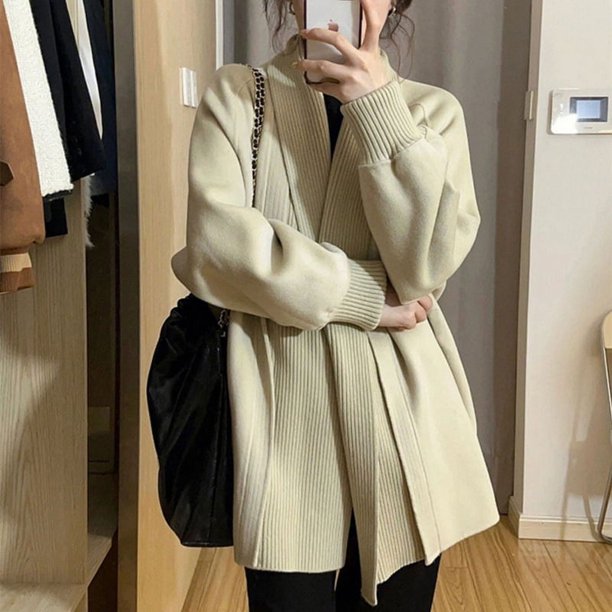 2024 otoño e invierno nuevo estilo japonés estilo perezoso cárdigan de punto suelto de longitud media chaqueta de mujer reductora de edad de color sólido para mujer