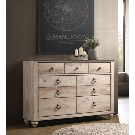 Roundhill Imerland Contemporary White Wash Finish 7-Drawer Dresser