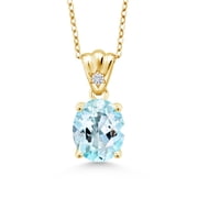 Gem Stone King 4.54 Ct Sky Blue Topaz E-F Lab Grown Diamond 18K Yellow Gold Plated Silver Pendant