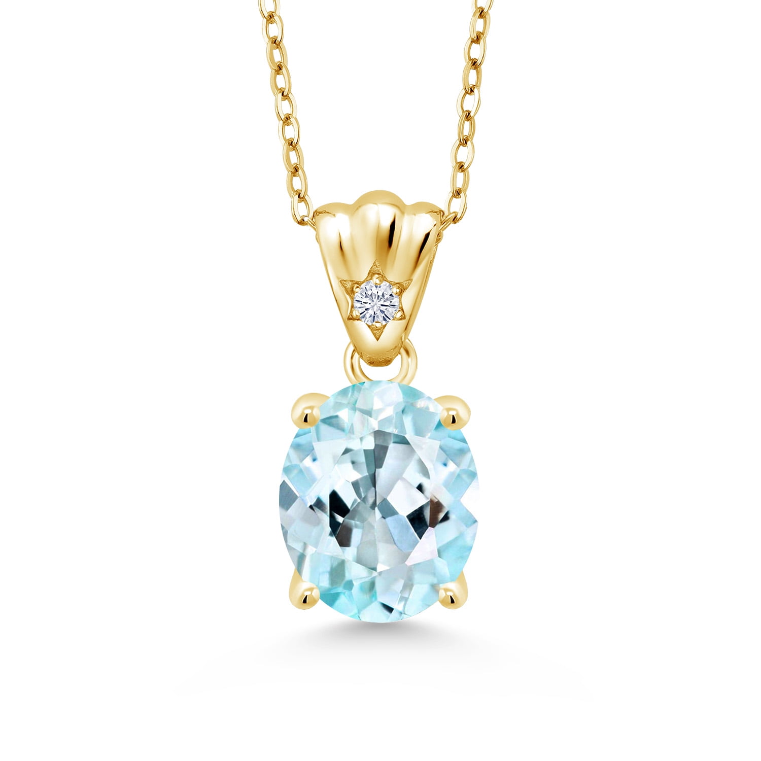 Gem Stone King 4.54 Ct Sky Blue Topaz E-F Lab Grown Diamond 18K Yellow Gold Plated Silver Pendant
