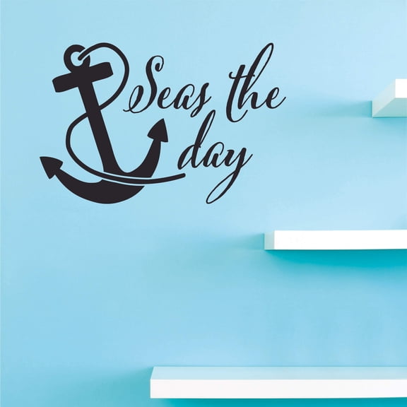 Seas Of The Day Wall Decal | DIY Removable Adhesive Vinyl Art Lettering Quote Decor Sticker for Home or Office Decoration - Black 16" x 24"