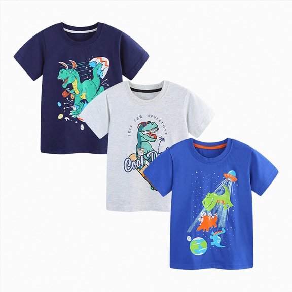 BOBOGOJP Toddler Boy Shirts Boys Cotton Short Sleeve T-Shirt, Packs Printed Kids Crewneck Tees, Summer Pullover Tops Blue for Size 7-8 Years