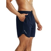NELEUS Mens 2 in 1 Dry Fit Workout Shorts with Liner and Pockets,Black+Gray+Navy Blue,US Size L