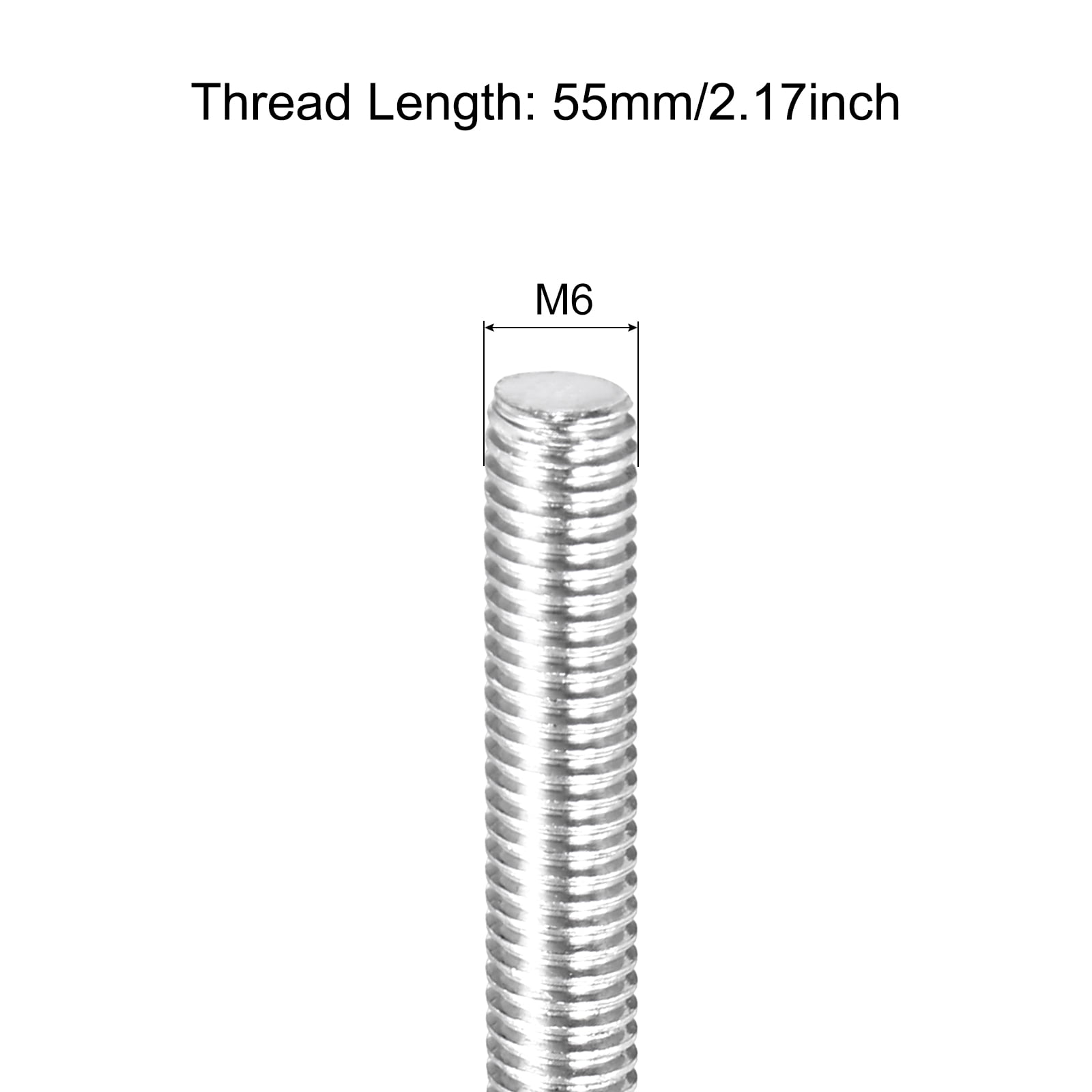 30Pack Fully Threaded Rod M6 x 55mm 1mm Thread Pitch 304 Stainless Steel Right Hand Threaded Rods Bar Studs