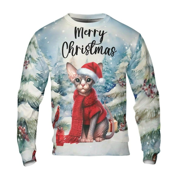 Merry Christmas Sphynx Enjoys Catmas Winter Xmas Holiday All Over Print 3D Sweatshirt Unisex Merch Cat Lover Kitten Owner Gifts Idea - 02022