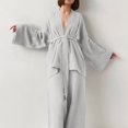 thumbnail image 4 of Heiheiup Dresses For Women 2024 Ladies' Spring And Autumn Solid Color Fashion Long Sleeve Slacks Crepe Ladies' Solid Color Nightgown Home Clothes, 4 of 4