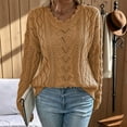 thumbnail image 6 of Lenpel Women's Crochet Sweaters Scalloped V Neck Long Sleeve Hollow out Knit Tops Casual Pullover Sweaters(Coffee,Small), 6 of 7