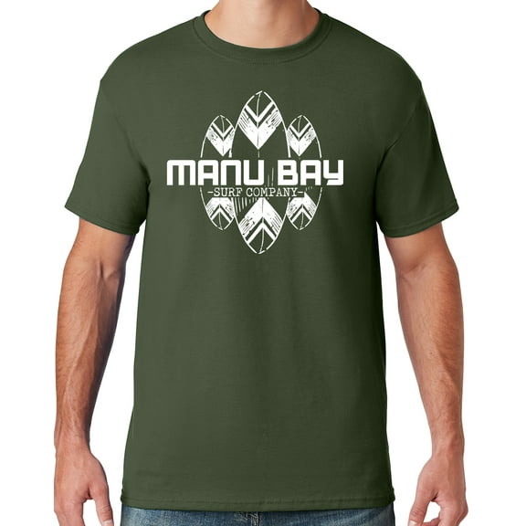 Mens Manu Bay Surf Company WHITE SURFBOARDS T-shirt, XL Military Green