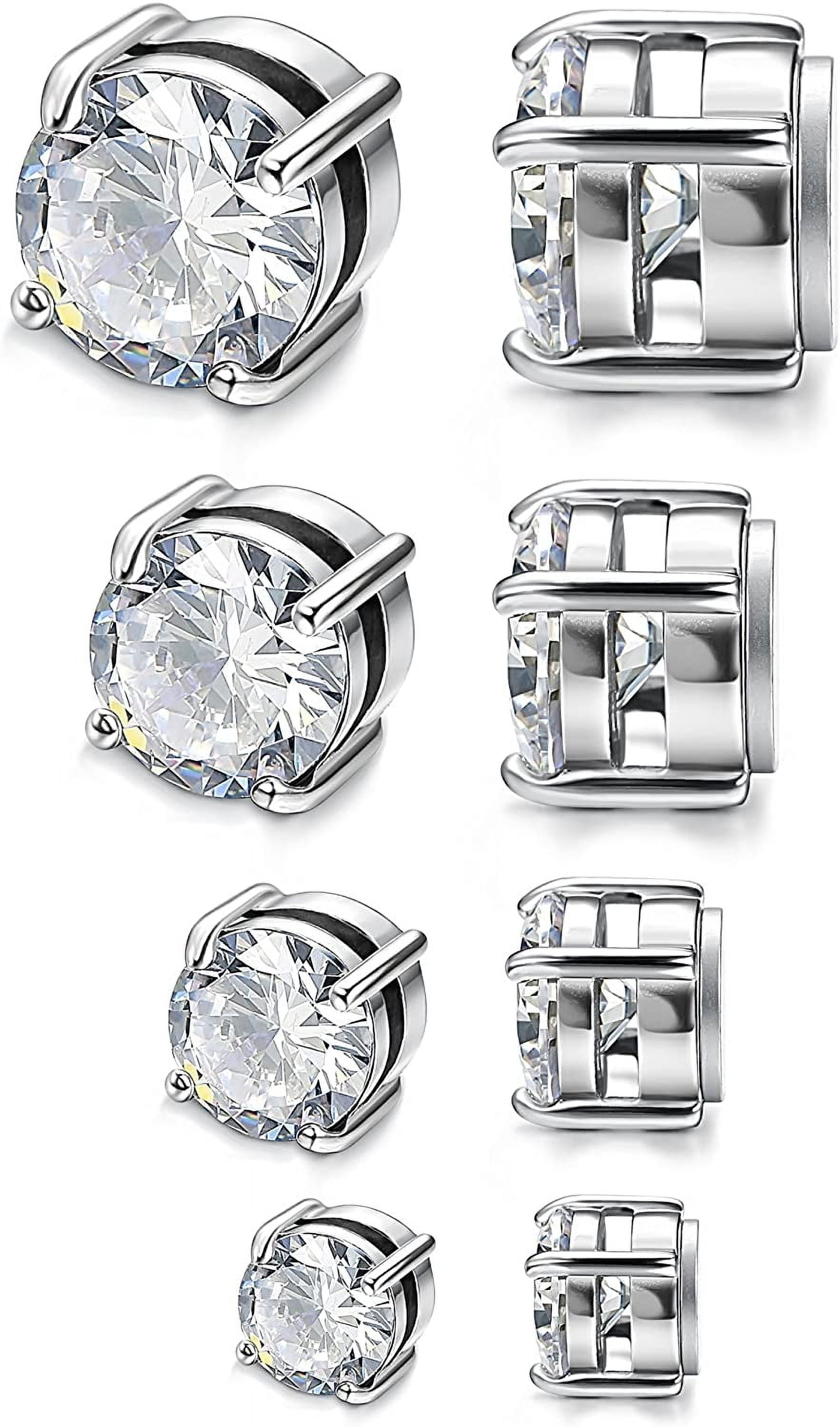 Jstyle 4 Pairs Stainless Steel Mens Womens Magnetic Stud Earrings Non-piercing CZ 4-7mm