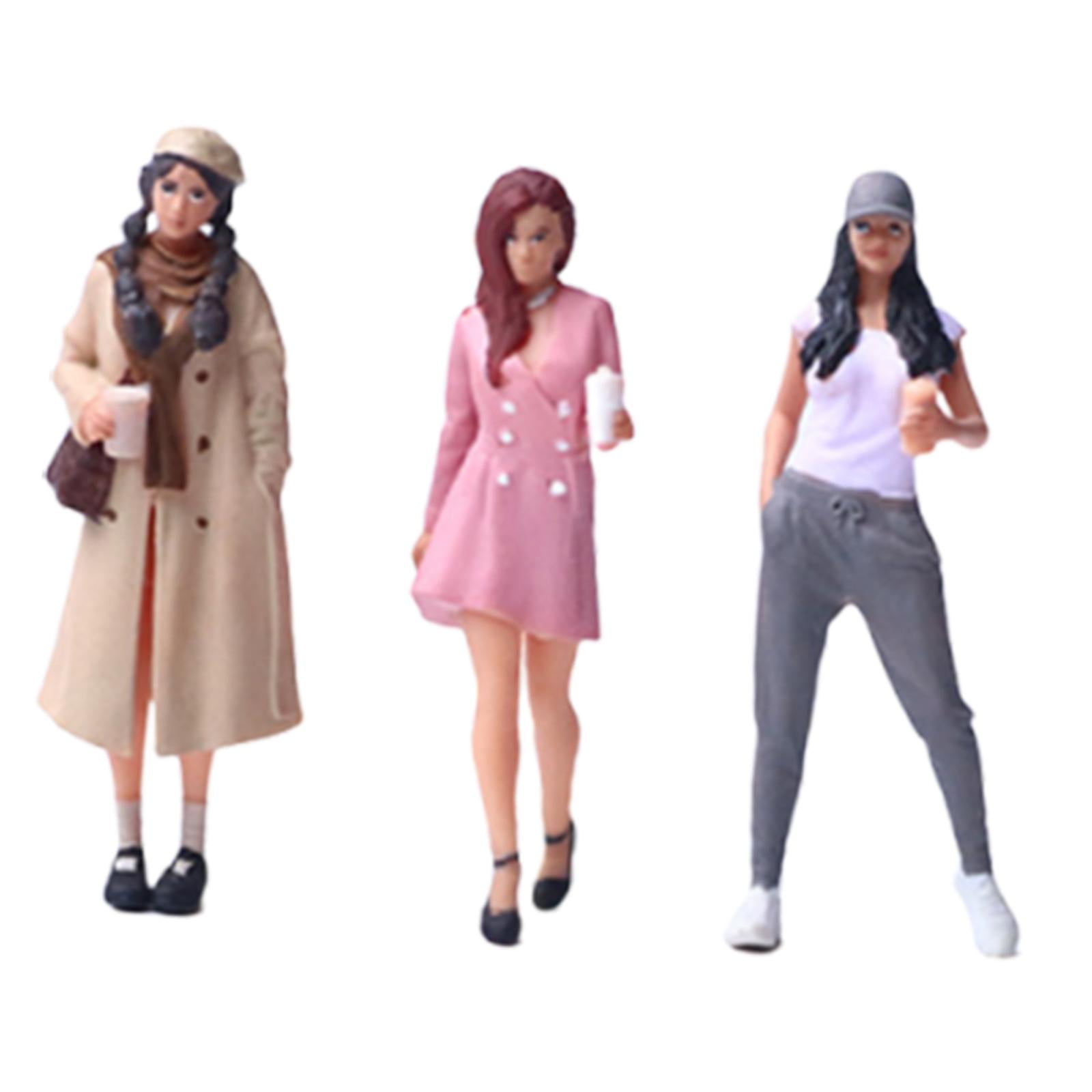 3 Pieces Miniature People Figure Girls Diorama Resin Material for Model Scene Dollhouse Collectors Decor