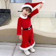 thumbnail image 4 of GYRATEDREAM Toddler Girl Christmas Outfit Kid Santa Costumes Plush Flared Pants Hat Holiday Suit Toddler Christmas Gifts 6M-13T, 4 of 18