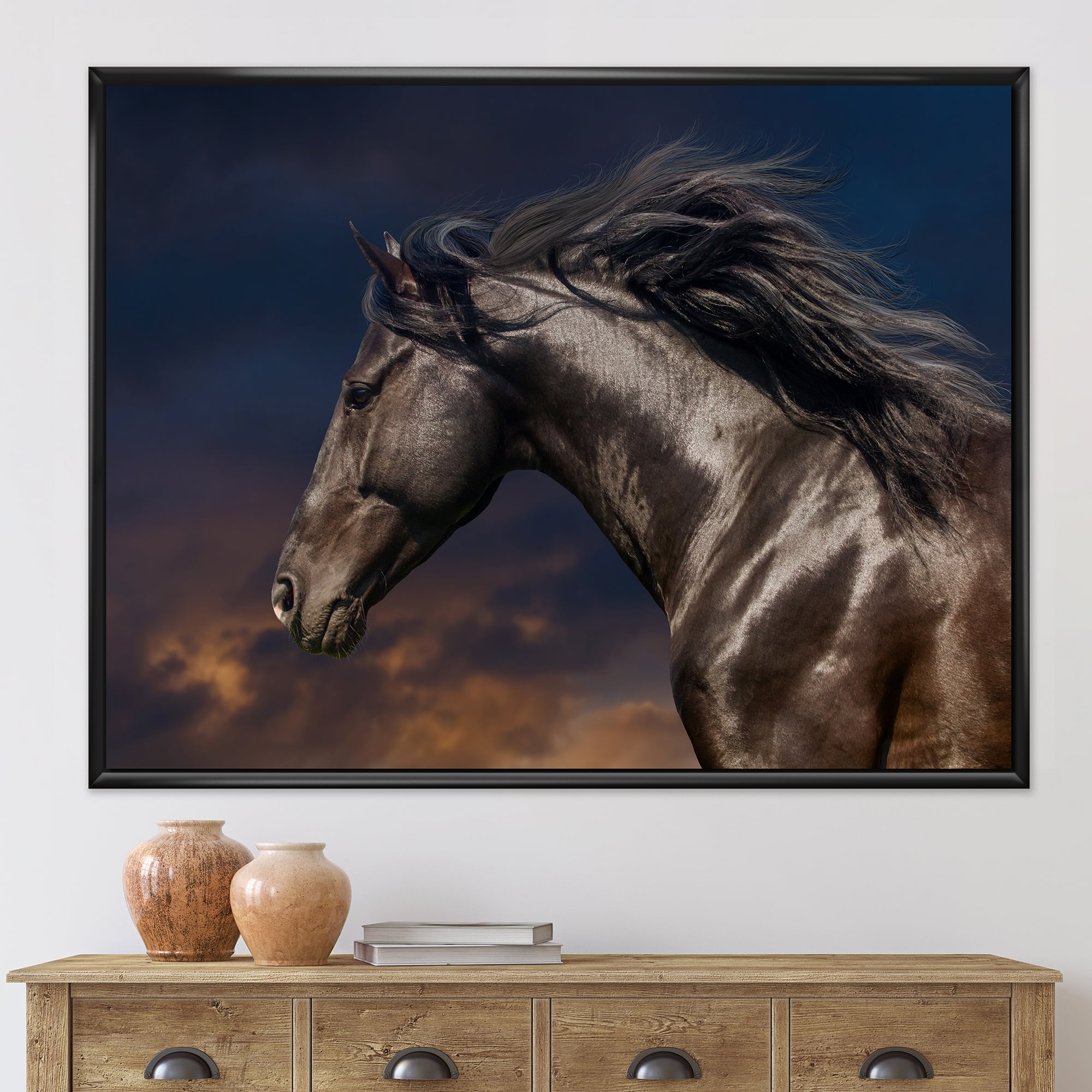Designart 'Close Up Of Thoroughbred Nonius Stallion Horse III' Farmhouse Framed Canvas Wall Art Print