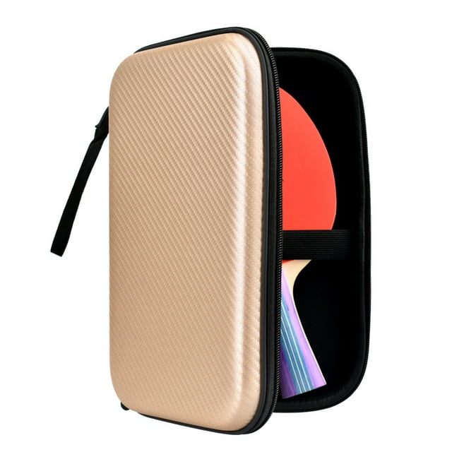 Pusena Customizable Ping Pong Paddle Case - Hard Shell Square Storage Bag with Straw Mat Pattern, Champagne Color, Durable EV Composite Material for Fitness & Tennis Sports, Portable & New Design for