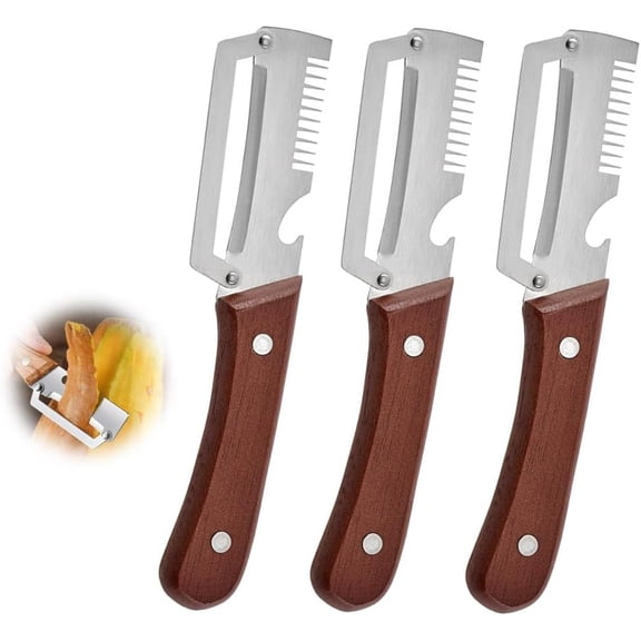 Multi-Functional Vegetable Peeler for Kitchen, 2026 Upgraded Stainless Steel Peeler, Durable Wooden Handle Peeler for Home Kitchen, Professional Kitchen Tool for Chefs Fruits (3PCS)