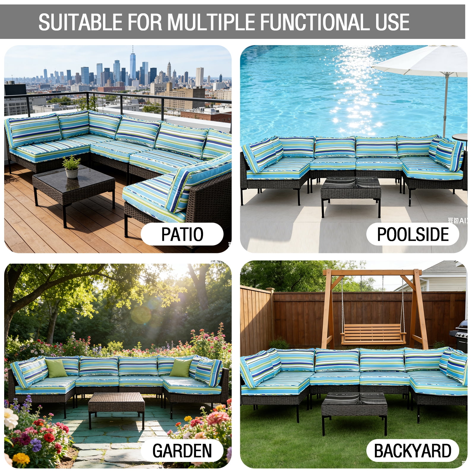 FKS LIFE 14-Piece Waterproof Patio Cushion Covers Set, Fade-Resistant Outdoor Cushion Slipcovers for Patio Furniture & Living Room, Versatile Replacement Covers for Couches, Chairs(25.6x25.6x3.9)