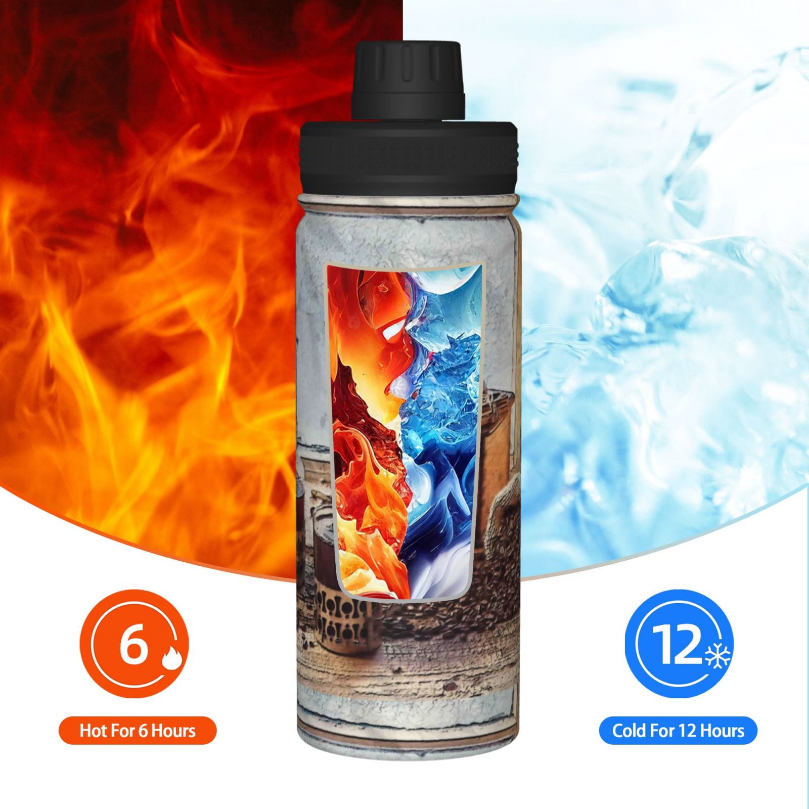 Picia Oil Lamp Coffee Beans Pattern Water Bottle 18 oz Stainless Steel Insulated Bottles With Handle Leak Proof Gym Sport Water Jug BPA-free insulated kettle For Men Women Adults