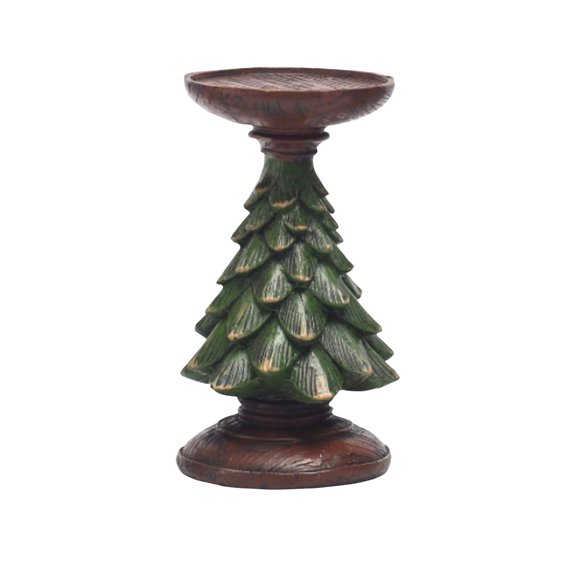 Christmas Tree Pillar Candle Holder Rustic Christmas Table Decor for Home Dining Mantel Festive Decoration