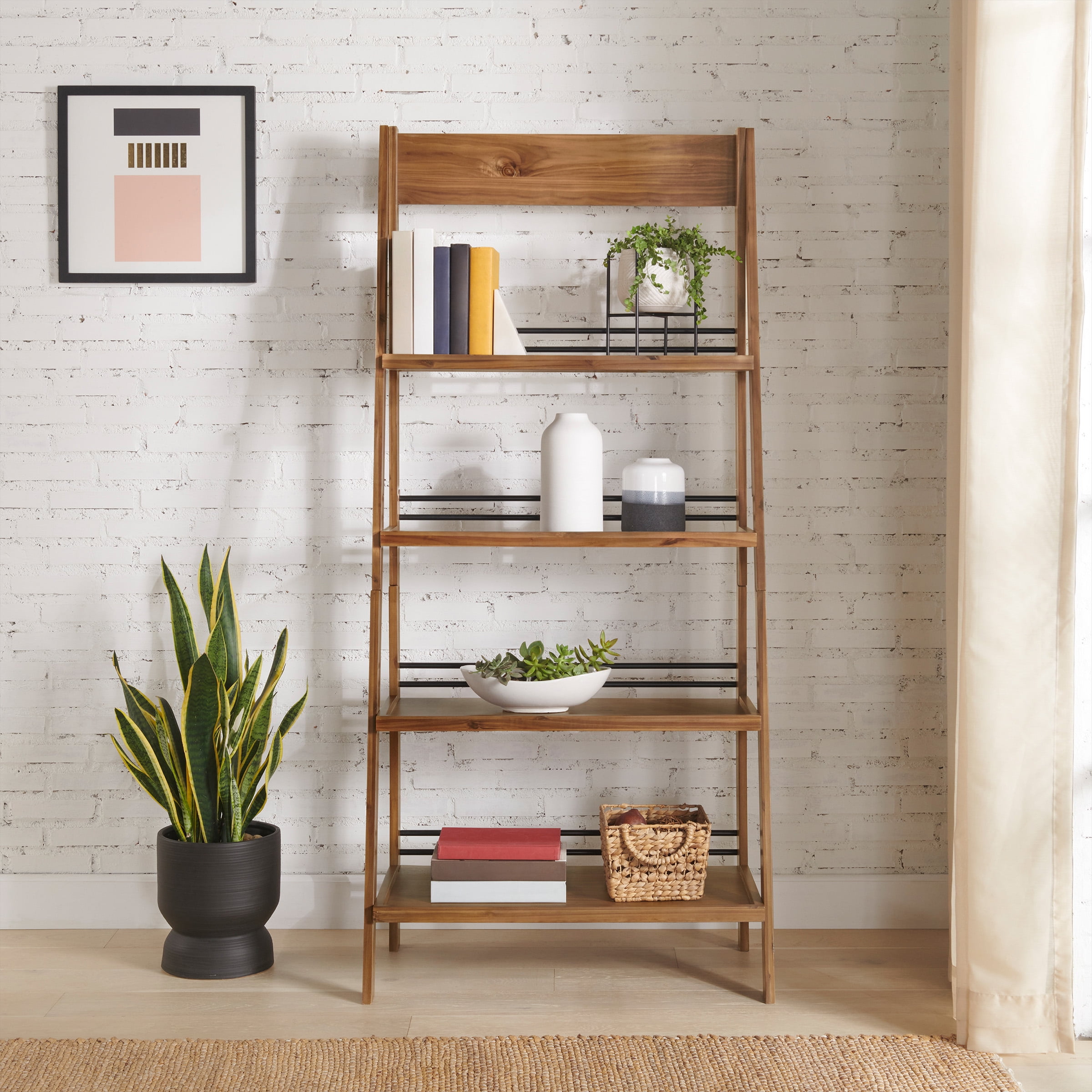 Lavish Home 4-Tier Tall Ladder Bookshelf for Living Room or Office (Walnut)