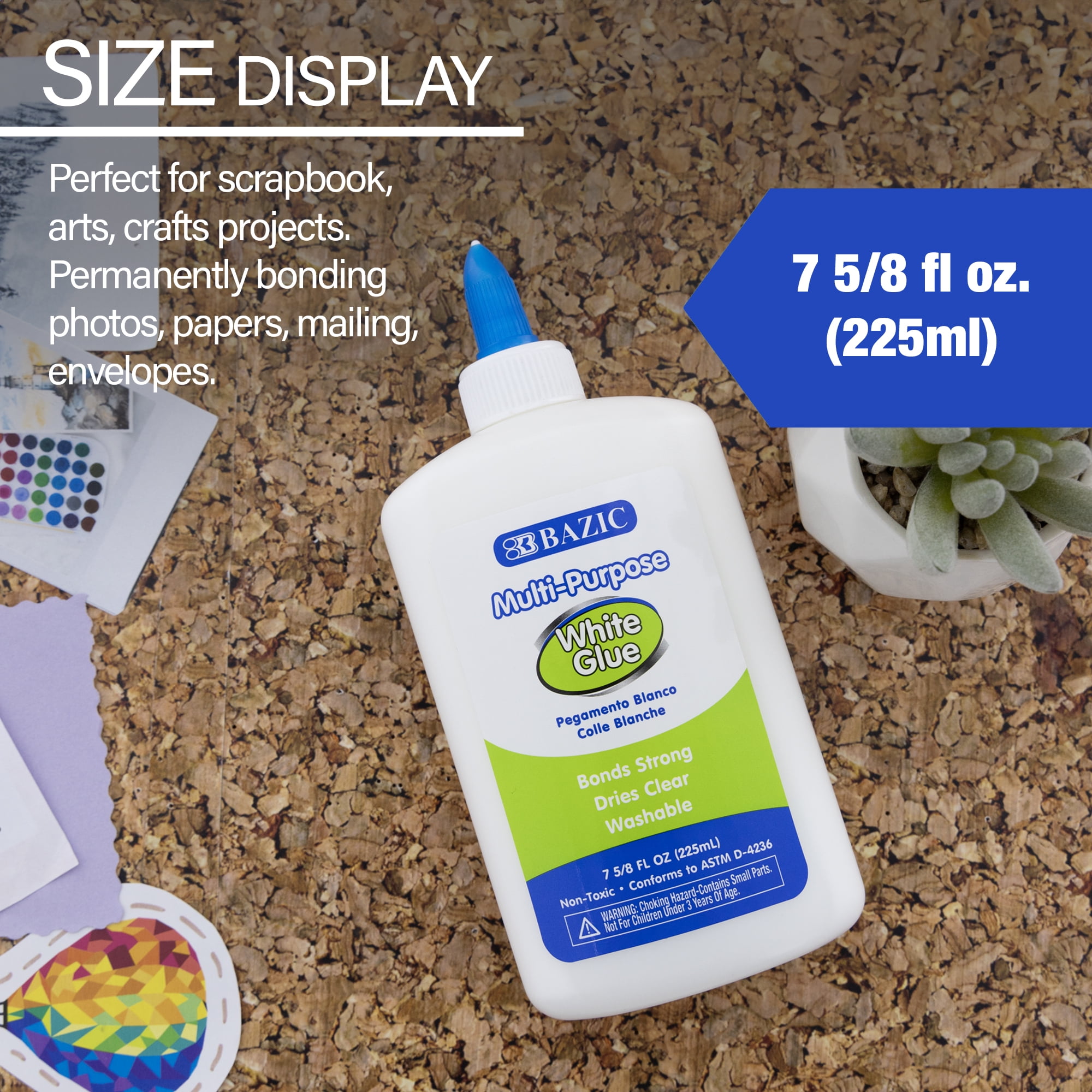 BAZIC Jumbo White Glue 7.62Oz (225 ml), Adhesive Bond Slime Making, 24-Pack