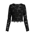 thumbnail image 6 of Women T Shirts Lace Trim Long Sleeve Crop Top Slim Fit Crewneck Ladies Tops and Blouses Black L, 6 of 6