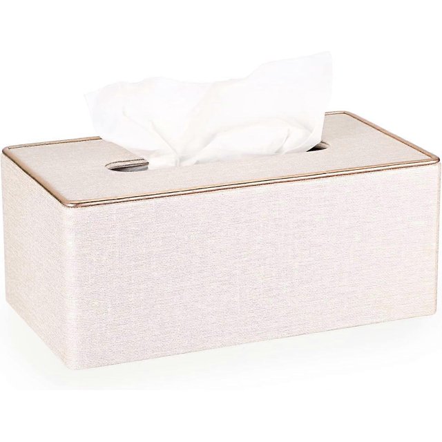 Household Rectangular Linen Tissue Box with Decorative Gold Line - Tissue Paper Holder Tissue Cover Holder Tissue Storage