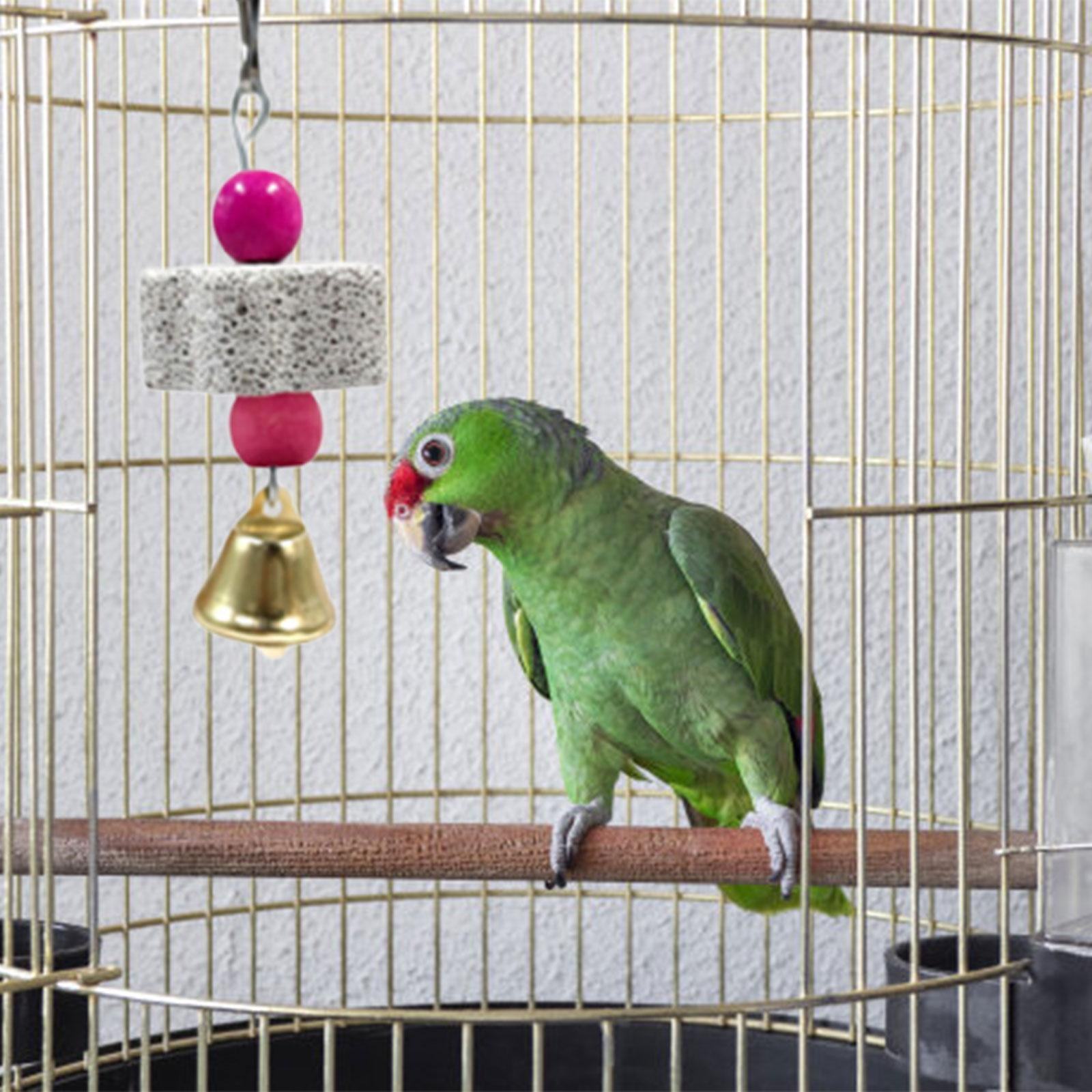 EHJRE Parrot Chewing Toy Mineral Stone Gnaw Toy Beak Grinding Bell Hanging Accessory Crafted From Wood And Stone Suitable for Parakeet Cage Enrichment Beak Length 11cm