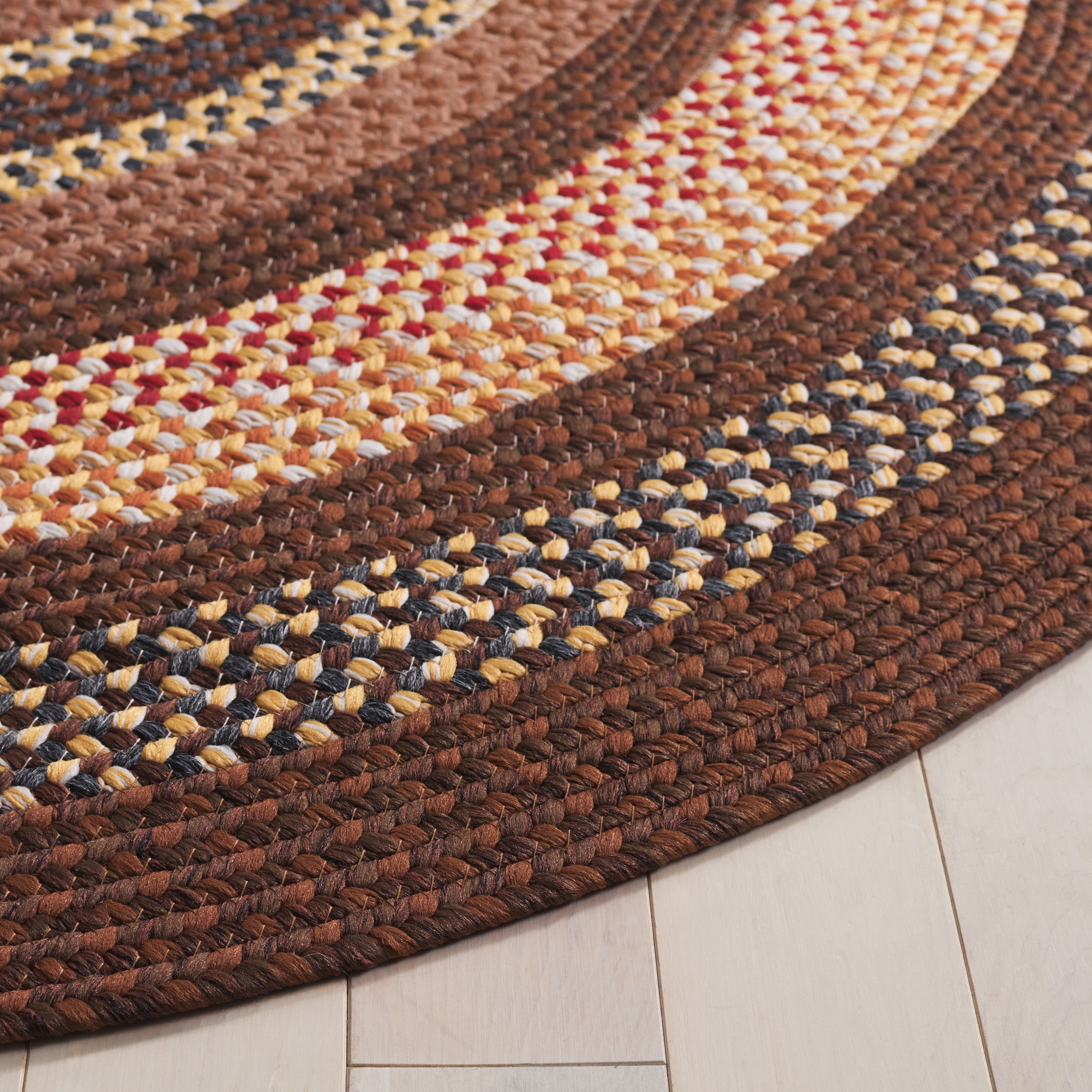 Safavieh Braided Angel Bordered Machine Washable Reversible Area Rug, Brown/Light Brown, 6' x 9' Oval