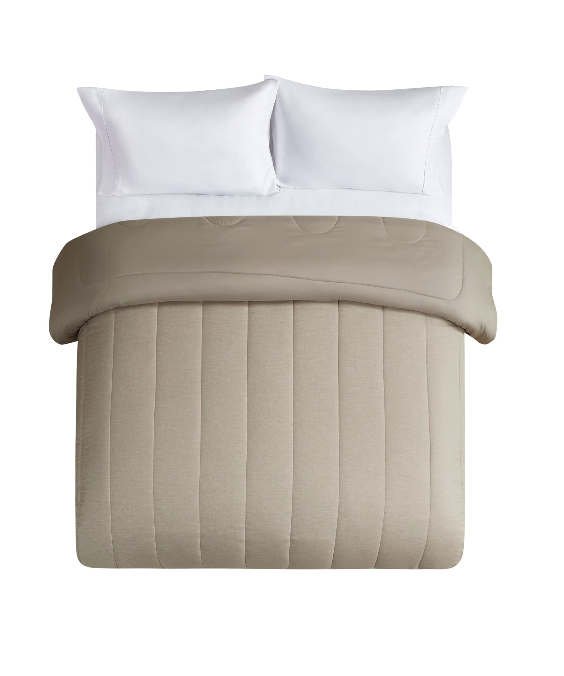 Mainstays Super Soft Microfiber Reversible Comforter, Full/Queen, Tan, 1 Piece