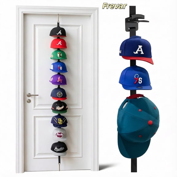 10 Hooks Hat Rack for Door - Two-Way Hanging Caps with Display Hooks and Hanger, Hat Organizer for Baseball Caps, Over the Door Hat Storage Organizer for Bedroom, Entrance or Garage Doors