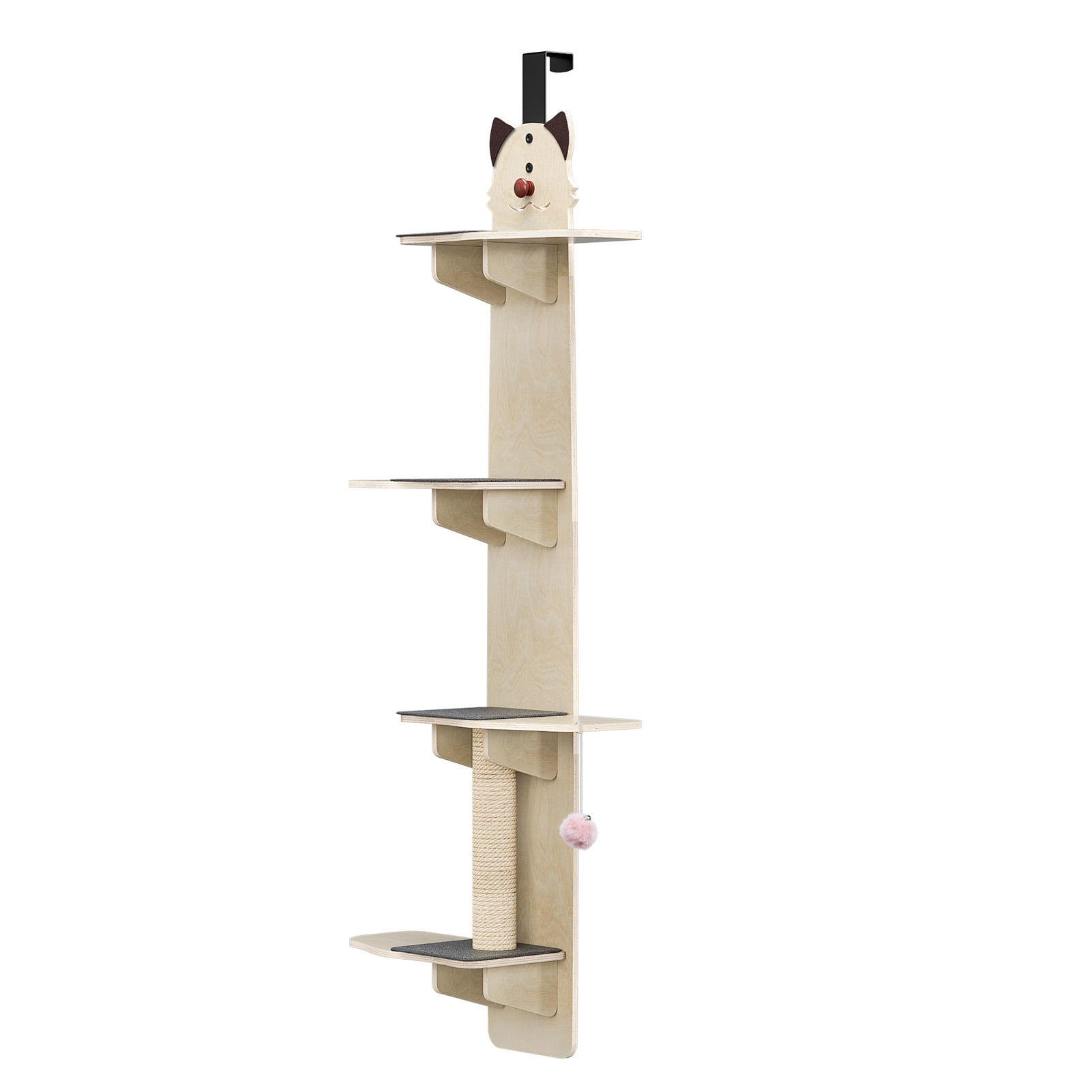 Wliqien Cat Door Hanger, 4-Tiers Vertical Cat Tree over The Door, Door Hanging Cat Shelves with Scratching Post, Pads, Tease Cat Ball, Over Door Cat Climber for Indoor Cats