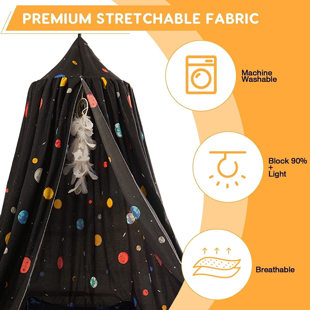 Qhkie Dreamy Girls' Bed Canopy, Cute Room Decor, Soft and Durable Tent Canopy for Kids, Fits Single, Twin, Full Beds, 65×270×400cm, 1Pcs