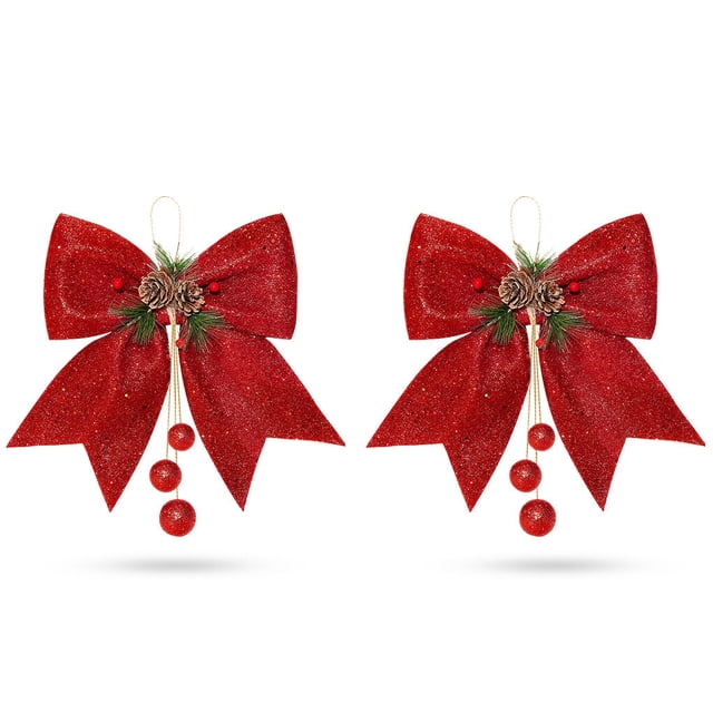 Monstrate 2 piezas de adornos navideños con lazo, colgantes de pino brillante, artesanía de corbata, decoración de armario para fiesta de Type2 NO2