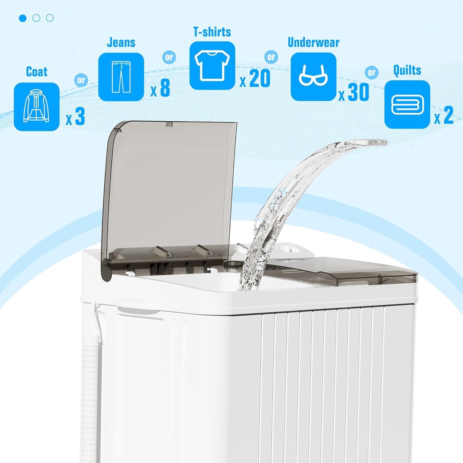 SOLAURA 26LBS Portable Washing Machine, Twin Tub Compact Washer, 15LBS Washer and 11LBS Spinner Combo, Semi-Automatic Laundry Washer for Dorms, Apartments, and RVs,  Grey
