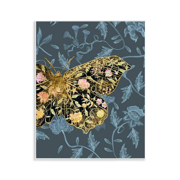 Stupell Industries Blue & Gold Butterfly Animals & Insects Painting Unframed Art Print Wall Art, 11 x 14