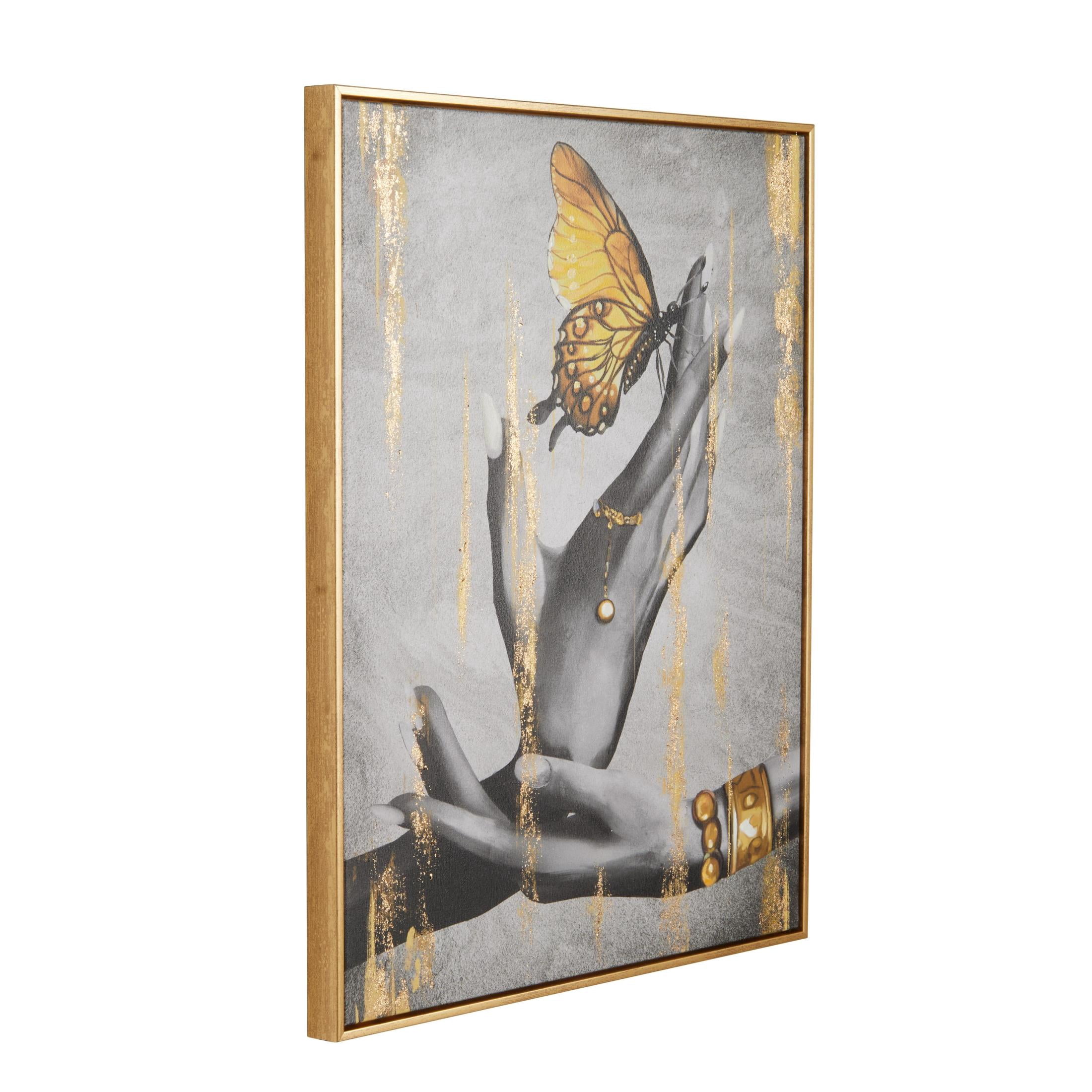 24" x 30" Shaded Butterfly Framed Wall Art with Jeweled Hands and Gold Foil Accents, by DecMode