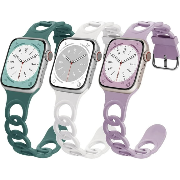 KOMI 3 Pack Silicone Band Compatible with Apple Watch Band 38mm 40mm 41mm 42mm 44mm 45mm 49mm Women Men, Thin Slim Hollow-Out Sport Band Replacement Wristbands For Iwatch Se Series 8 7 6 5 4 3 2 1