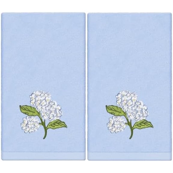 2 Pack Hydrangea Floral Hand Towels Cotton Embroidered Blue Flower Bathroom Towel Dish Towel for Summer Hand Drying Cleaning Cooking, 29.5 x 13.7 Inch$$Home Decor, Kitchen, & Other