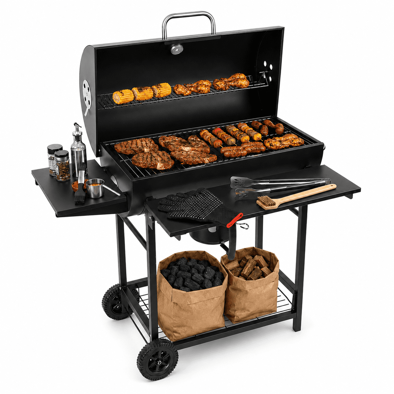 laraVist Portable Charcoal Grill, 589.32 SQ IN Cooking Area with Foldable Side Tables & Removable Ash Pan
