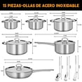 thumbnail image 2 of Bater&iacute;a De Cocina Acero Inoxidable 15 Piezas，Sartenes Acero Inoxidable Juego De Ollas Funciona Con Estufas De El&eacute;ctricas Y De Gas，Lavavajillas, 2 of 7