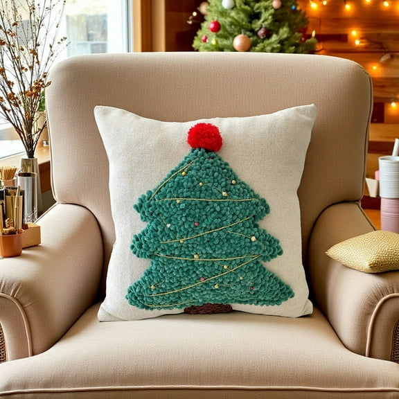 Festive Tree Tufted Christmas Cushion Cover