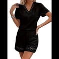 thumbnail image 2 of Conjunto de 2 Piezas de Corta para Mujer, Camisetas de Verano Holgadas con Encaje y Cuello en V, Blusa Tipo Túnica con Mangas con Volantes y Pantalones Cortos, Negro, XXL, 2 of 7