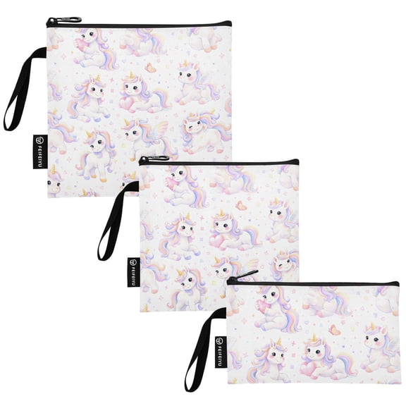 Ryvnso 3 Pack Reusable Snack Bags Sandwich Storage Pouches Washable Lunch Bag Happy Unicorns Magical