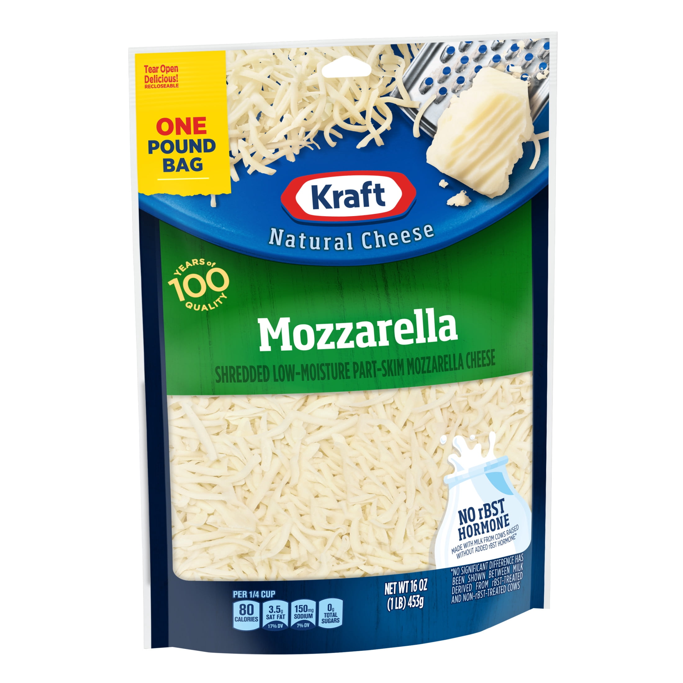 Kraft Natural Mozzarella Shredded Cheese, 16 oz Bag