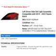 thumbnail image 2 of Left Driver Side Tail Light Assembly - Compatible with 2019 - 2022 Toyota RAV4 2020 2021, 2 of 2